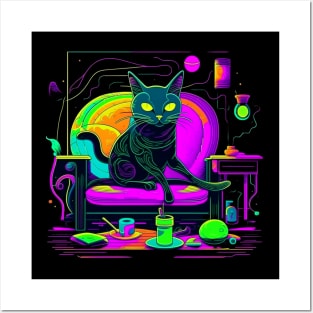 Black Cat on Couch Posters and Art